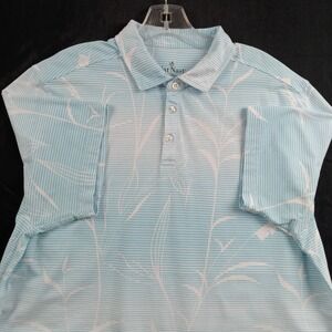 Nat Nast Luxury Originals Mens XL Polo Shirt Blue White Striped Leaf Print